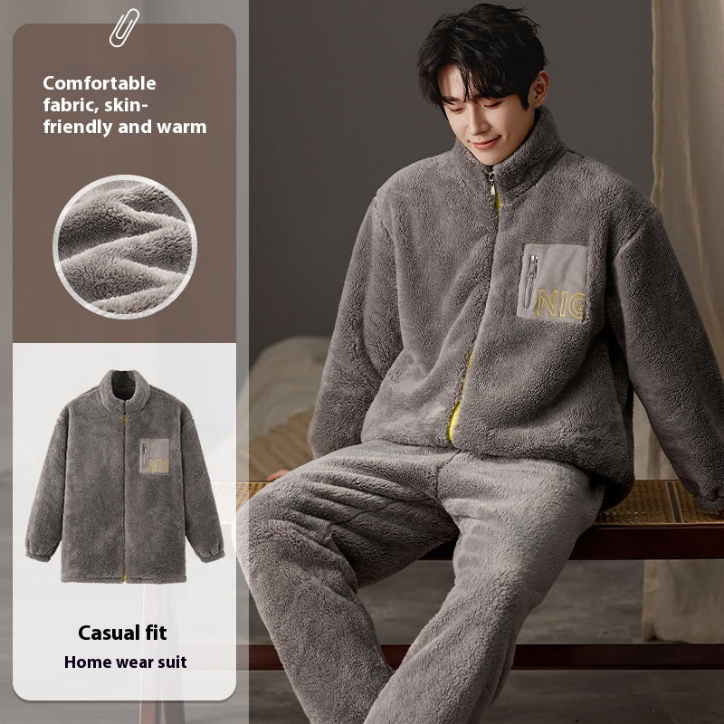 Pyjama homme plus taille longue manches vêtements de salon chauds