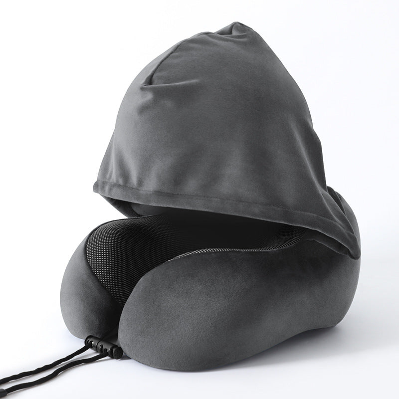 U-Shaped Hooded Memory Foam Elastic Neck Support Pillow