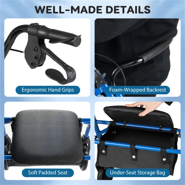 2-en-1 Rollator Walker avec siège (bleu)