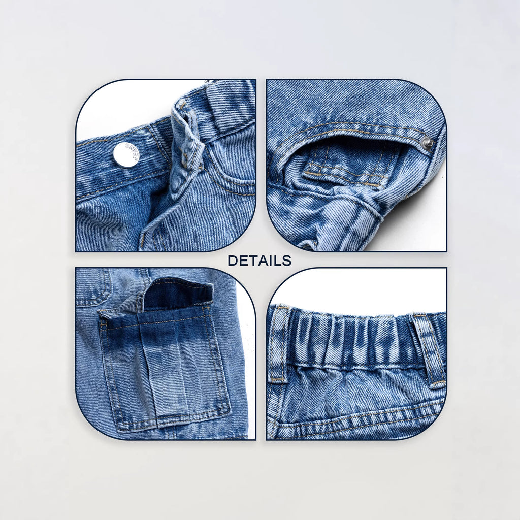 Short pratique en denim lavé multi-poches pour garçons