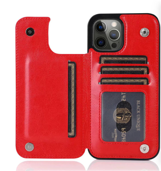 Solid Couleur Double boucle téléphone portable en cuir Case