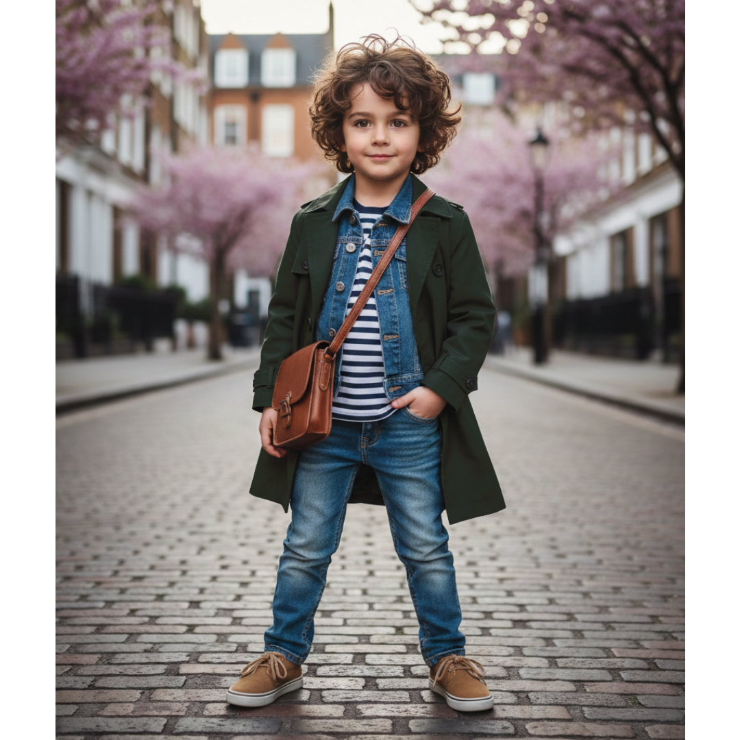 Kids' Double-Breasted Cotton Trench Coat - 4-9 Years