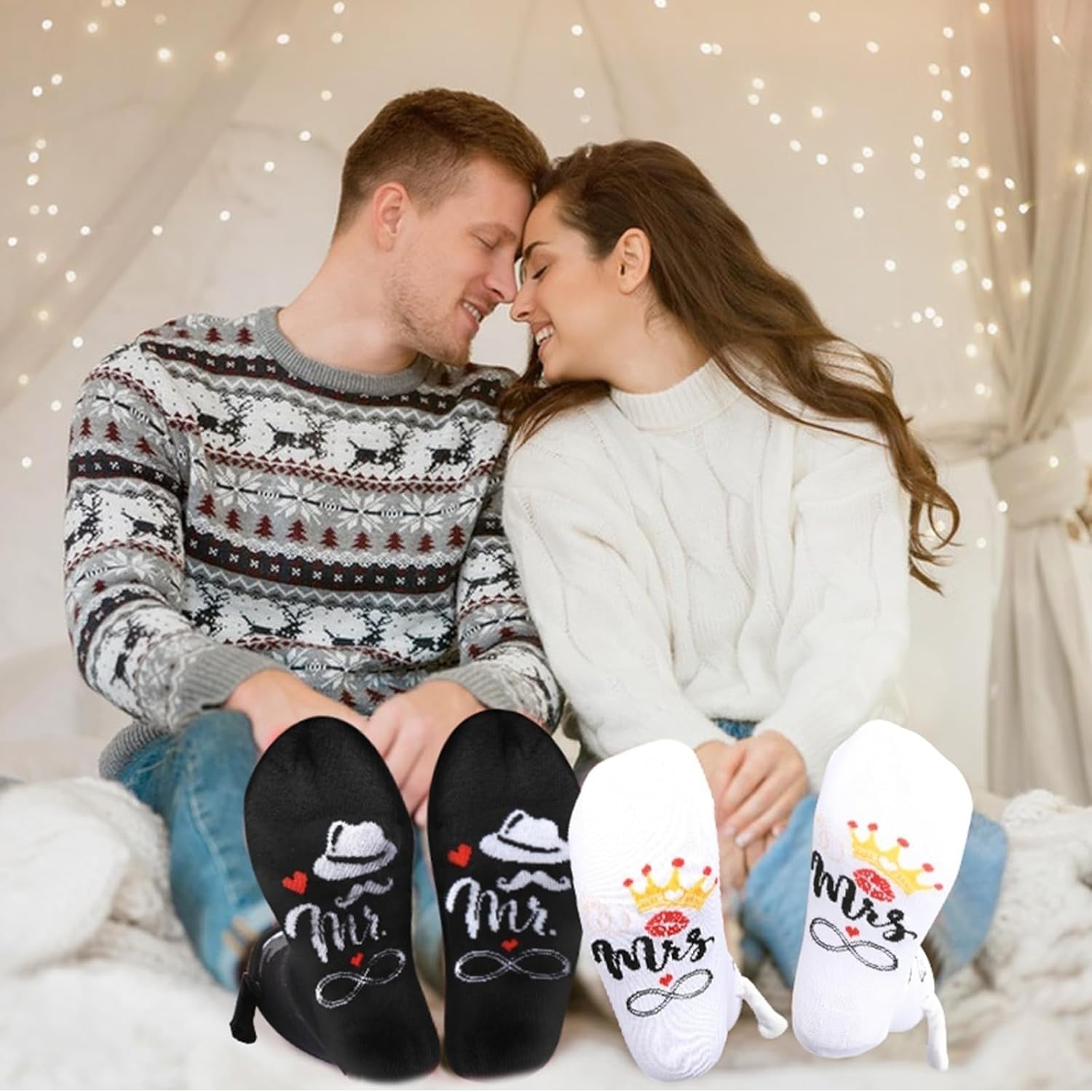 2 paires de chaussettes de mariage avec un motif à la main pour la mariée et le groom — une idée cadeau et papa