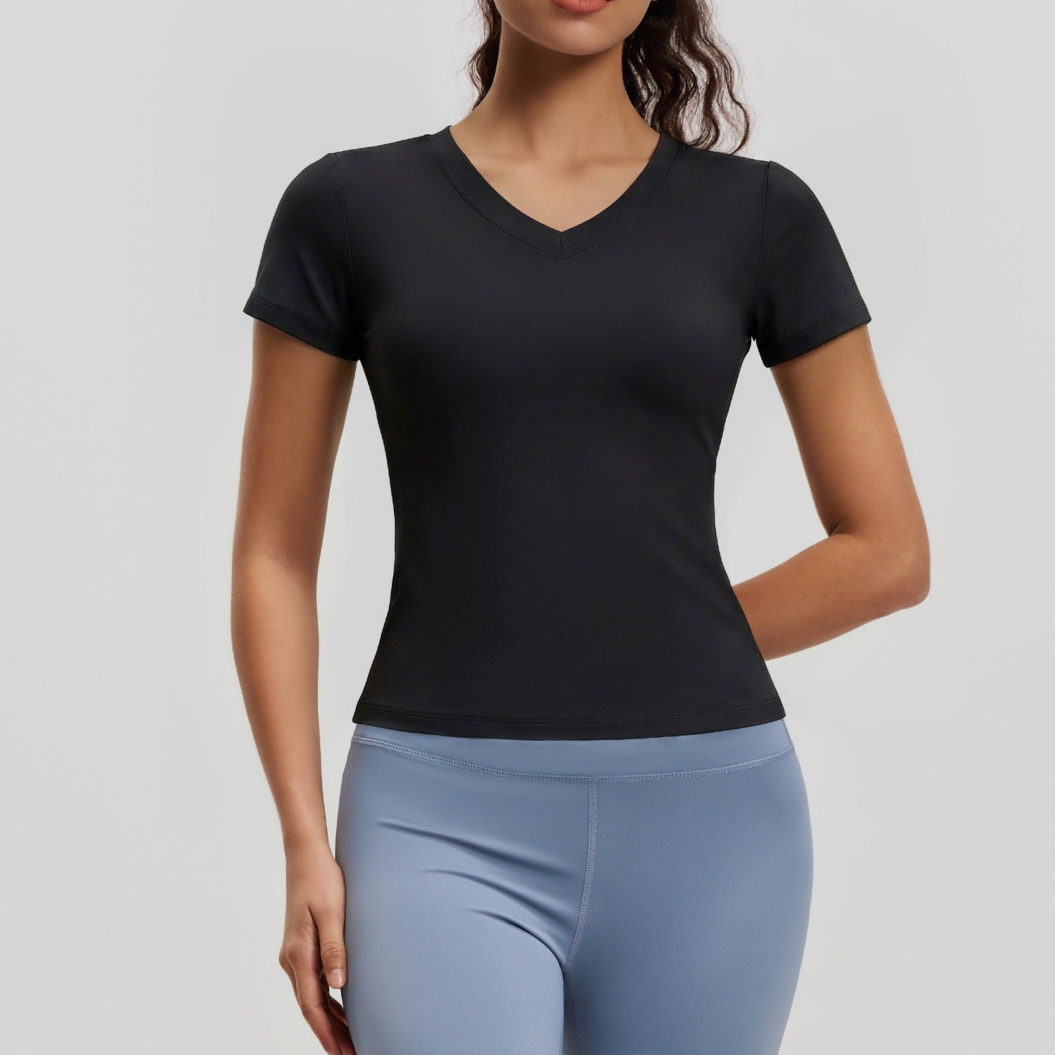 Peach Basic V-neck Sleeve Sports Top