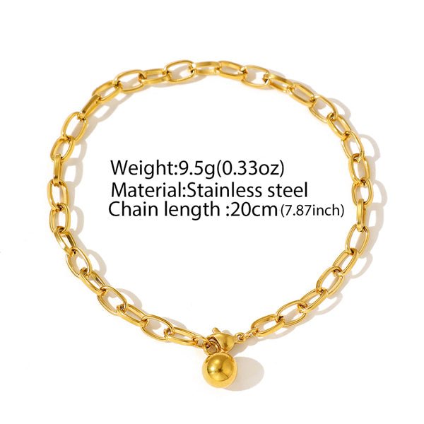 Femmes Paperclip Link Chaîne Bracelet Or Ton Dangling Round Ball Charm Acier inoxydable Lo