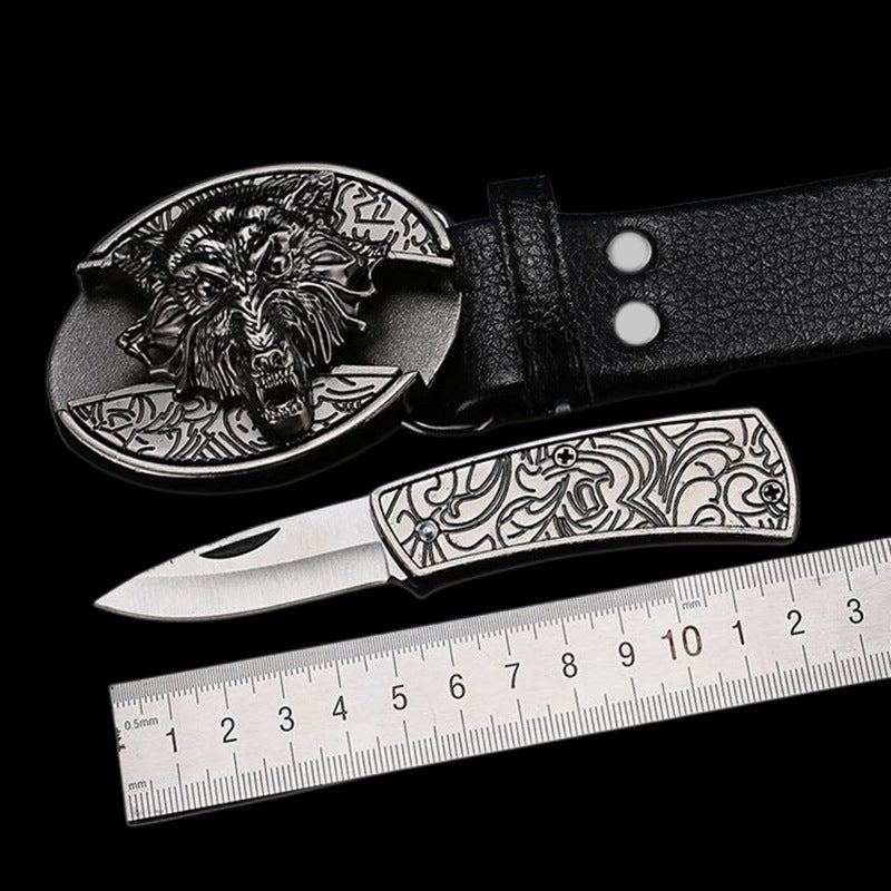 Smooth Buckle Ceinture auto-défense Couteau Punk Buckle Tête