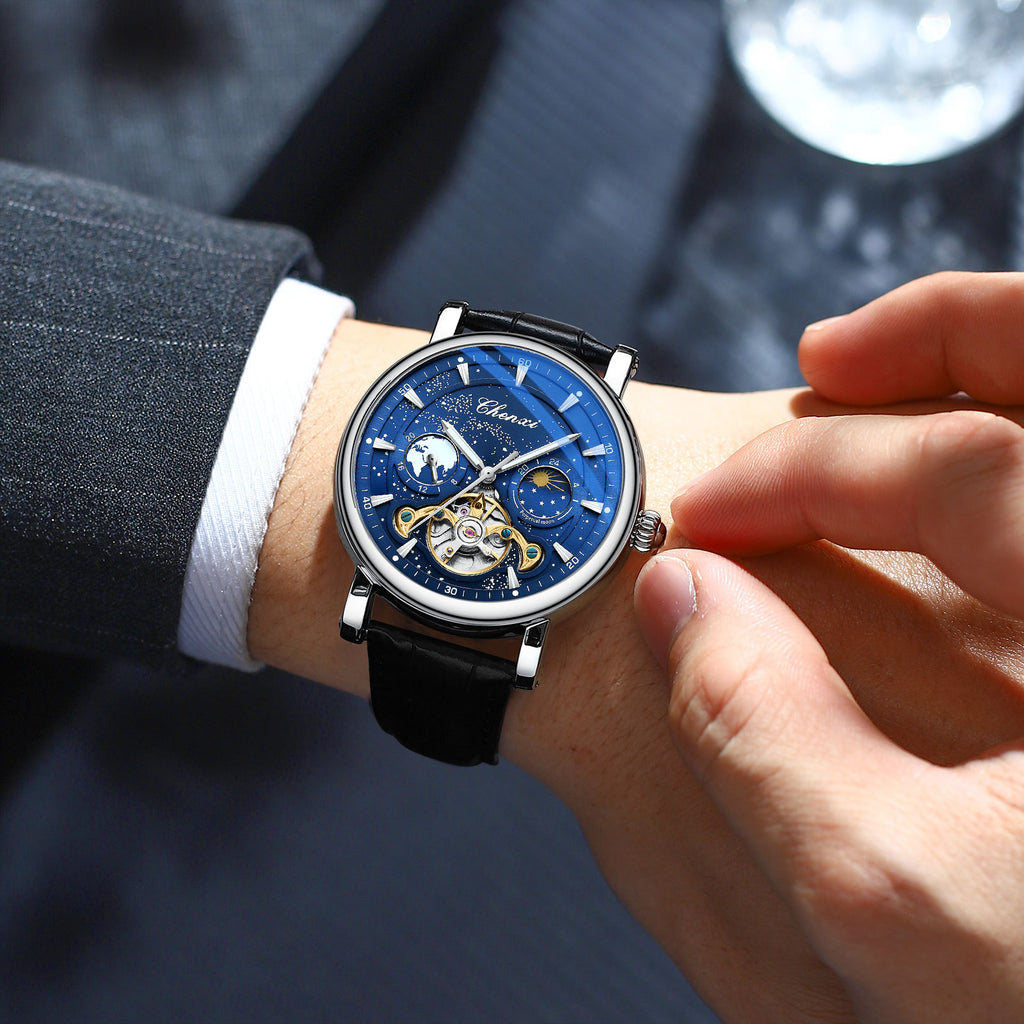Xinghe Moon Phase Hollow Tourbillon Montre mécanique lumineuse