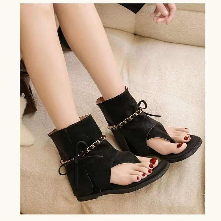 Femmes Y2K Gold Chain Decor String Toe Bottes de sandale de cheville
