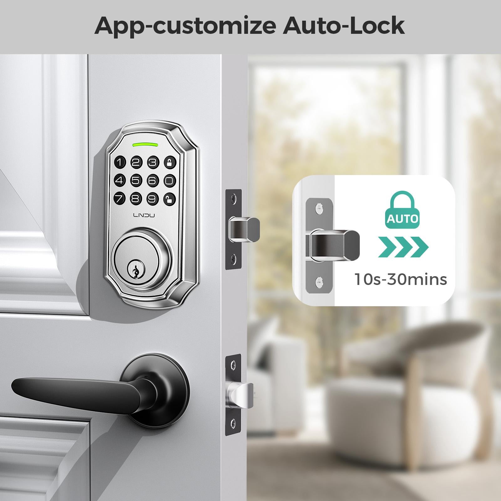 Verrouillage de porte d'entrée sans clé avec poignée de verrouillage avant contrôlé par l'application avec clavier automatique-Lo