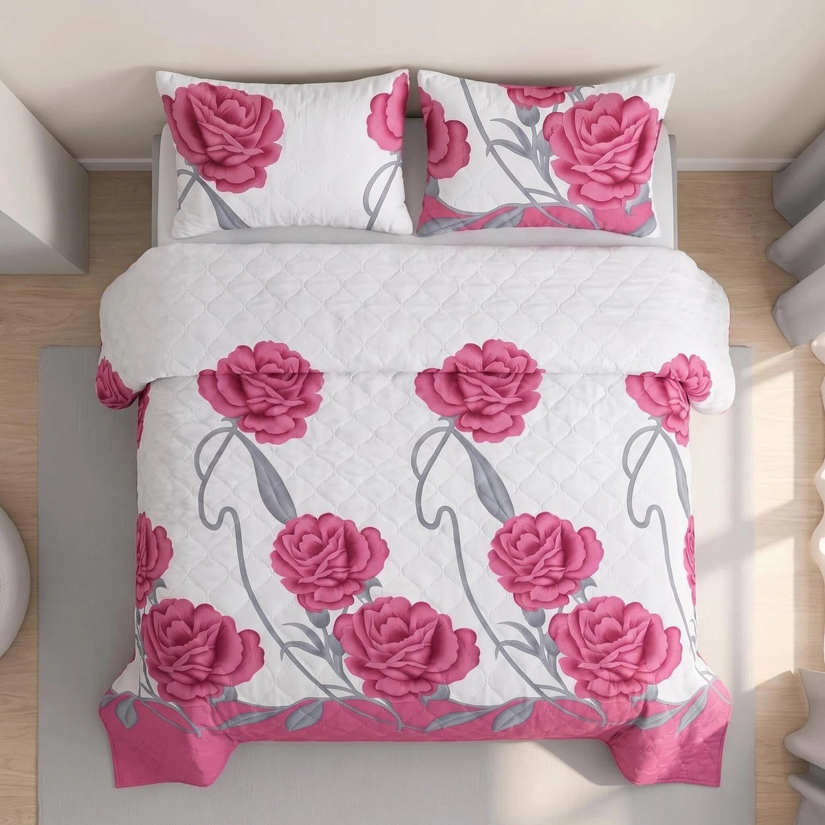 Couche de lit et rideau rose et rose blanc 9 pièces pour la Reine Et Roi