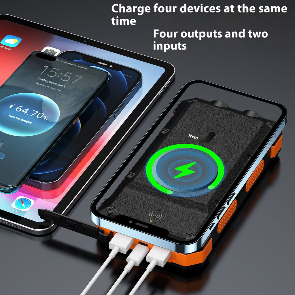 Solar Magnetic Wireless Charger Power Bank 20000 MA Éclairage extérieur étanche