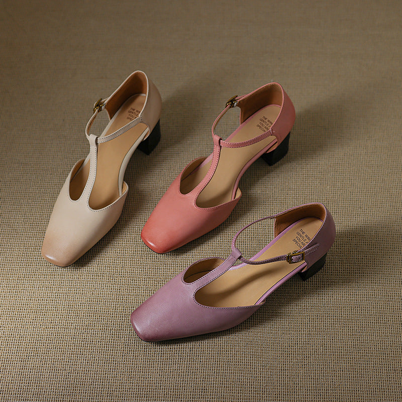 Sandales de mode Summer Square-toe Chunky-heel