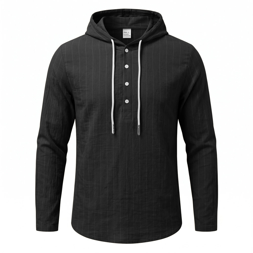 Chemise à manches longues à capuche à rayures verticales pour hommes occasionnels