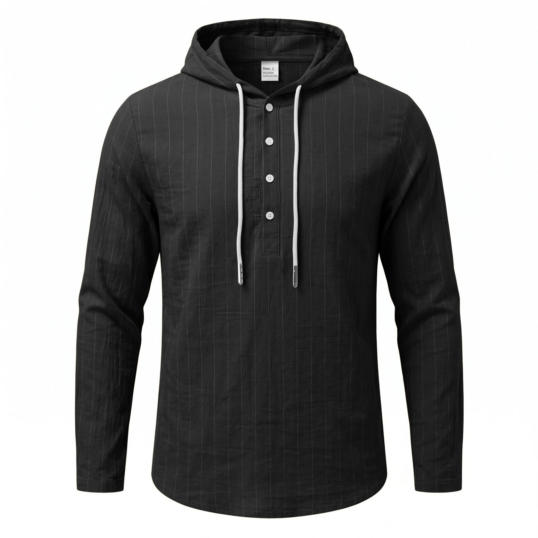 Chemise à manches longues à capuche à rayures verticales pour hommes occasionnels