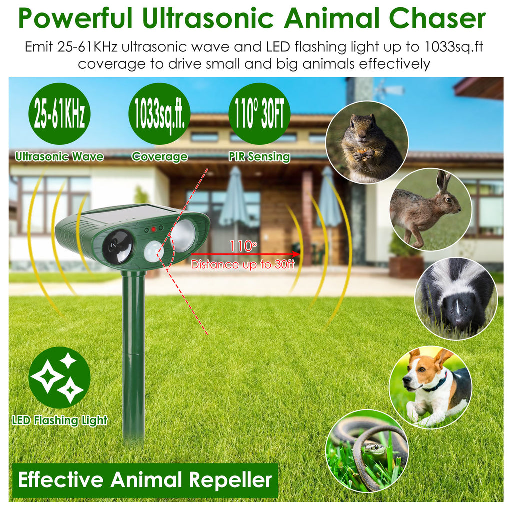 1Pc Solar Ultrasonic Animal Repeller Capteur PIR Chasseur repoussant les animaux avec un ligh clignotant