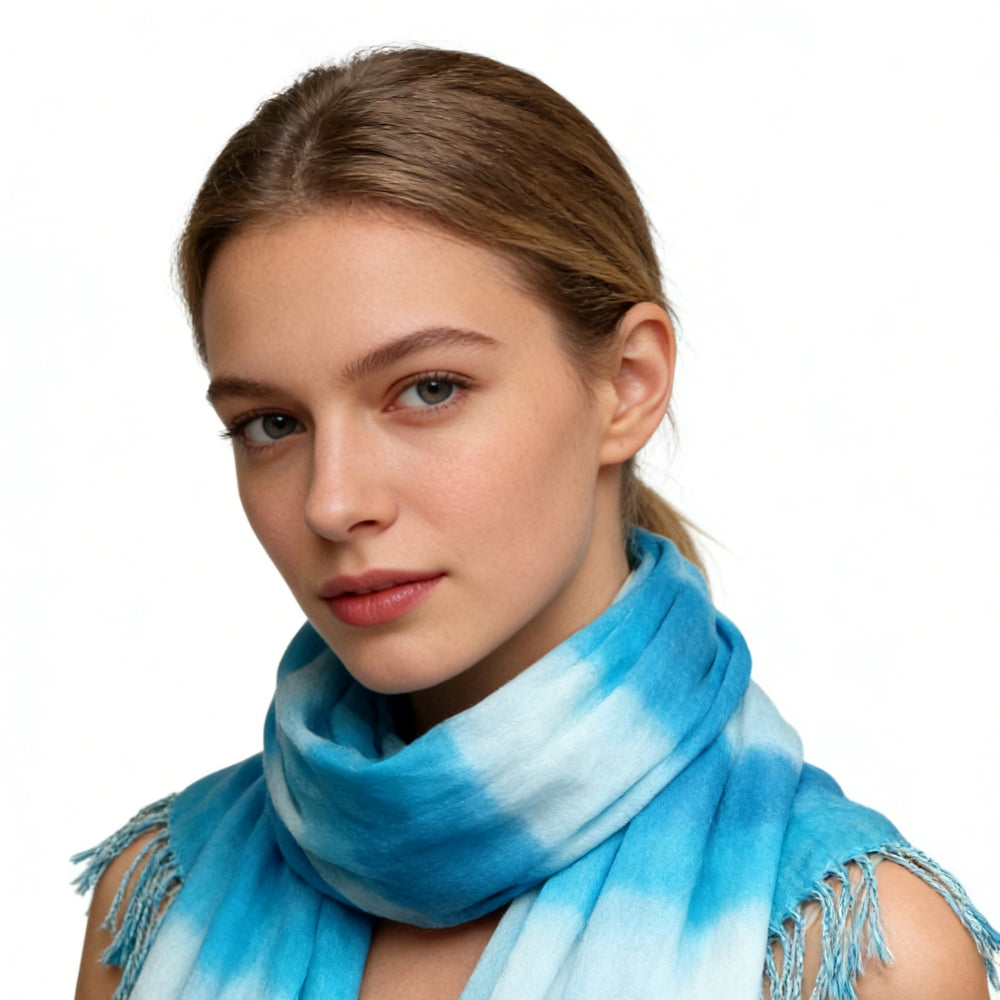 2pcs Turquoise Aquarelle imprimé écharpe pour femmes hommes