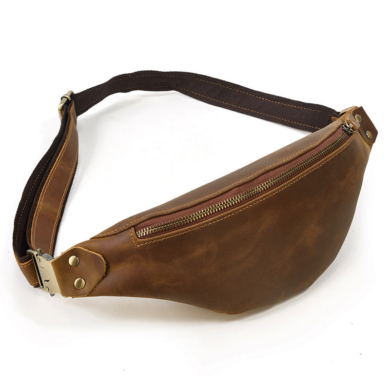 Sac de ceinture en cuir Retro Crazy Horse multifonctionnel homme
