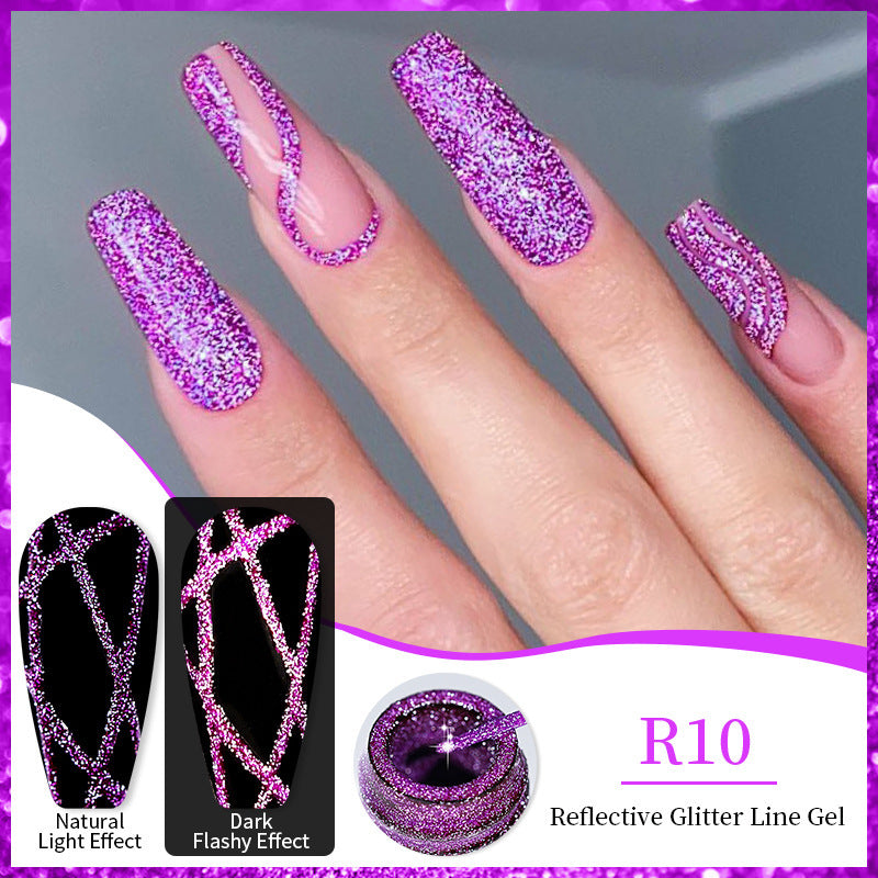 Gel d'ongle avec une finition brossée et des paillettes réfléchissantes