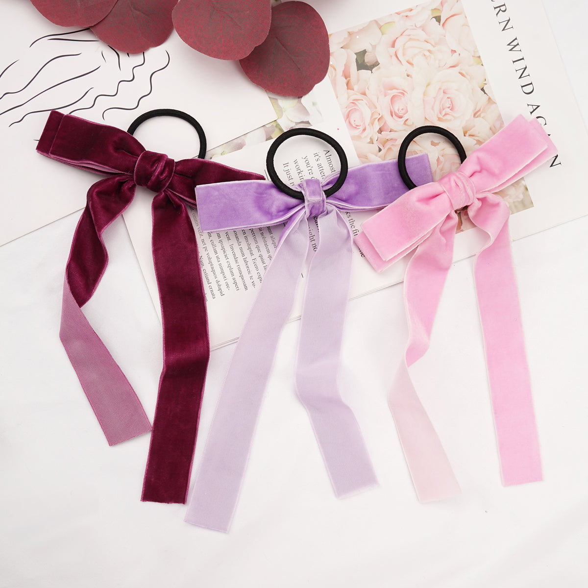Velvet Bandeau Rubber Band Girl Bow Ribbon Cheval