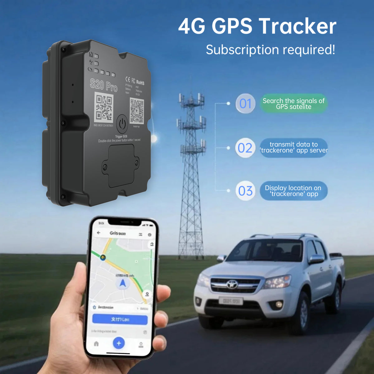 Batterie longue 4G GPS Véhicule Tracker - Jusqu'à 30 jours en attente