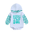 Letter-printed Plaid Patchwork Romper à manches longues