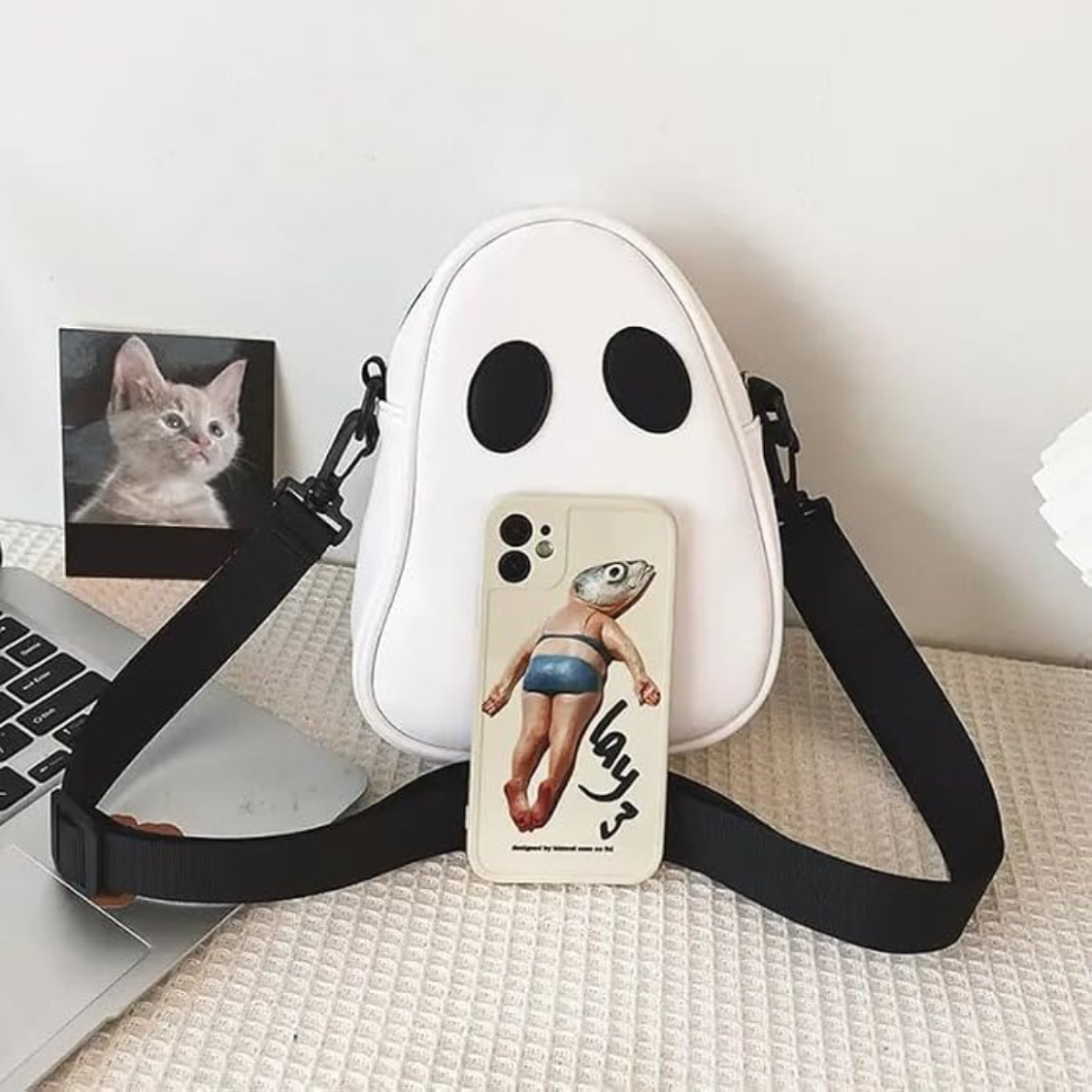 1Pcs Halloween mignon Ghost Purse PU sac de corps en cuir sac d'épaule pour les femmes Spooky T