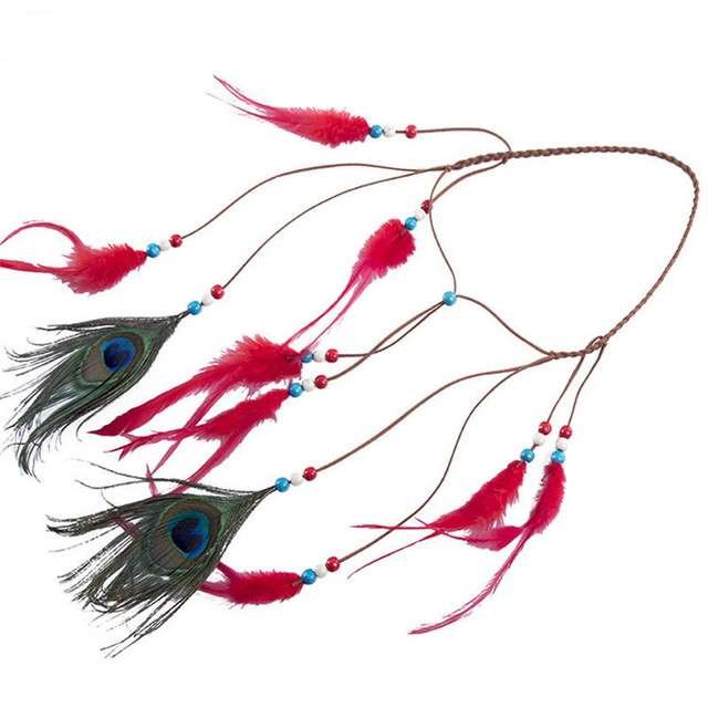 Peacock plume corde en cuir pendentif cheveux ornement