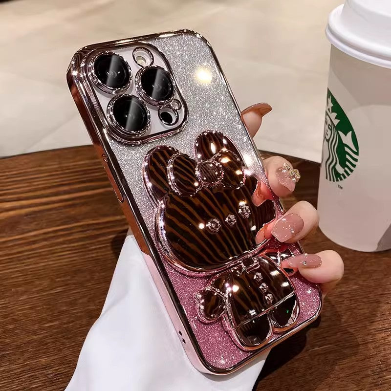 Étui de téléphone de lapin électroplaqué avec miroir de maquillage Couverture de protection graduée