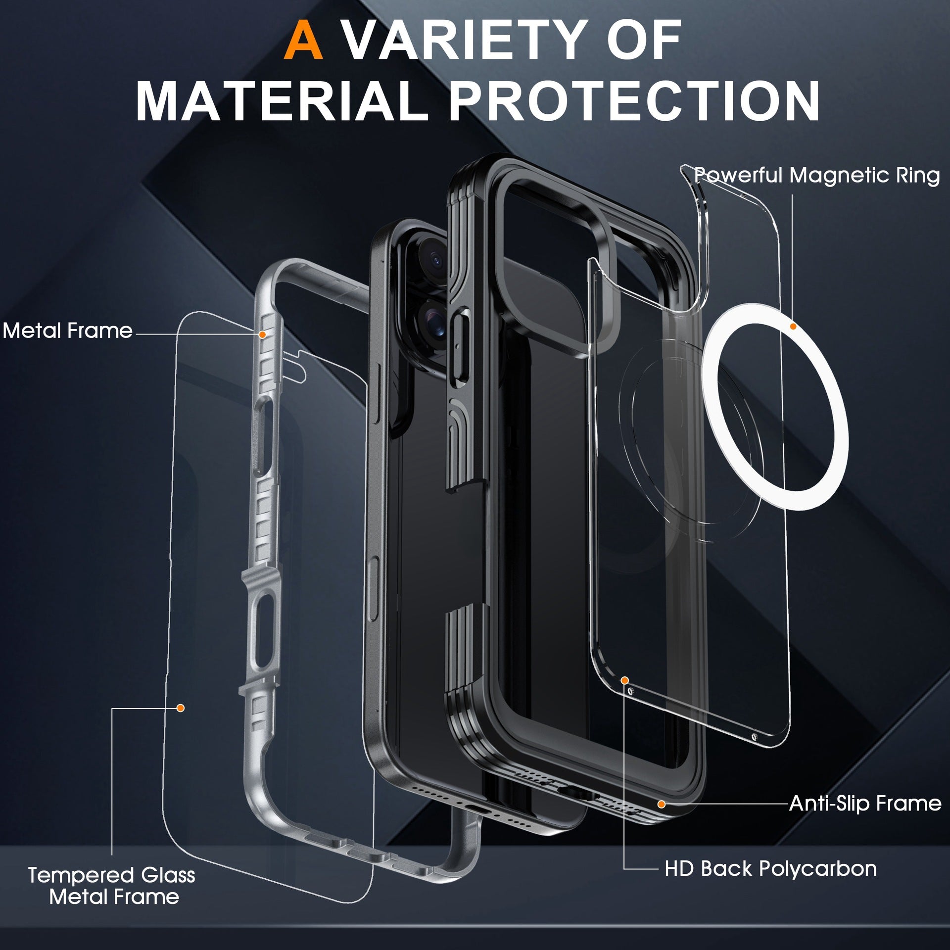 Applicable au boîtier de téléphone transparent trois-proof magnétique extérieur anti-chute Shell
