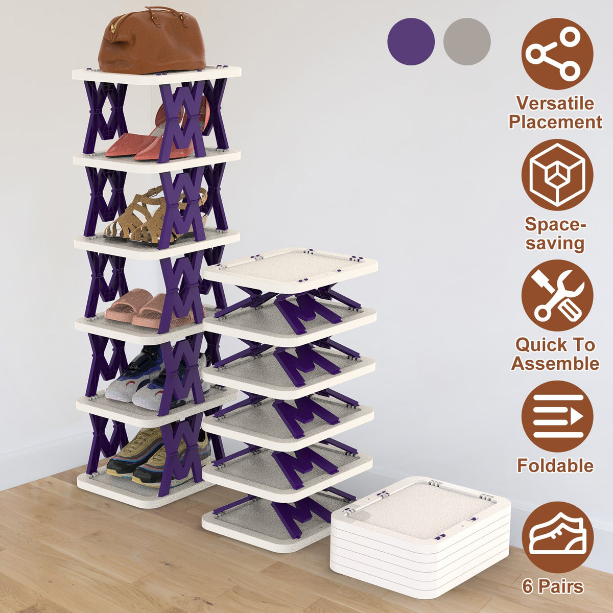 6 Tier pliable Shoe Rack Vertical Shoe Organizer Narrow Shoe Rack pour petits espaces Espace