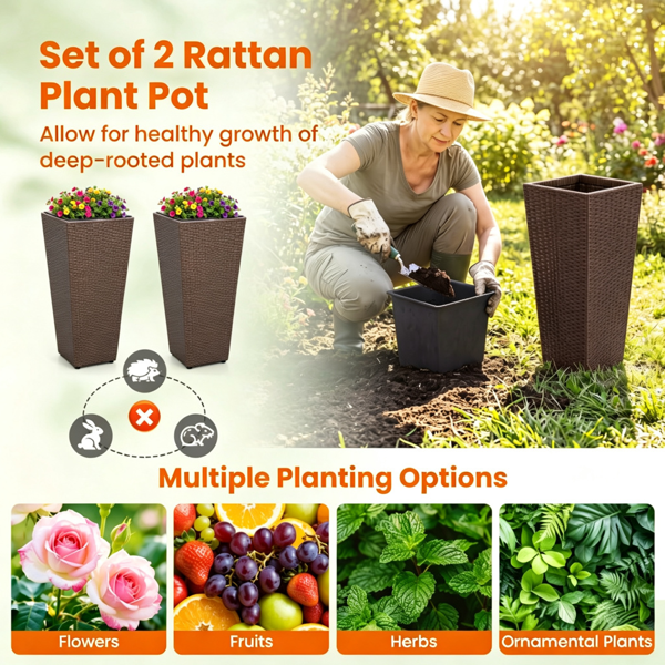Ensemble de 2 plants de rotin avec pots intérieurs amovibles