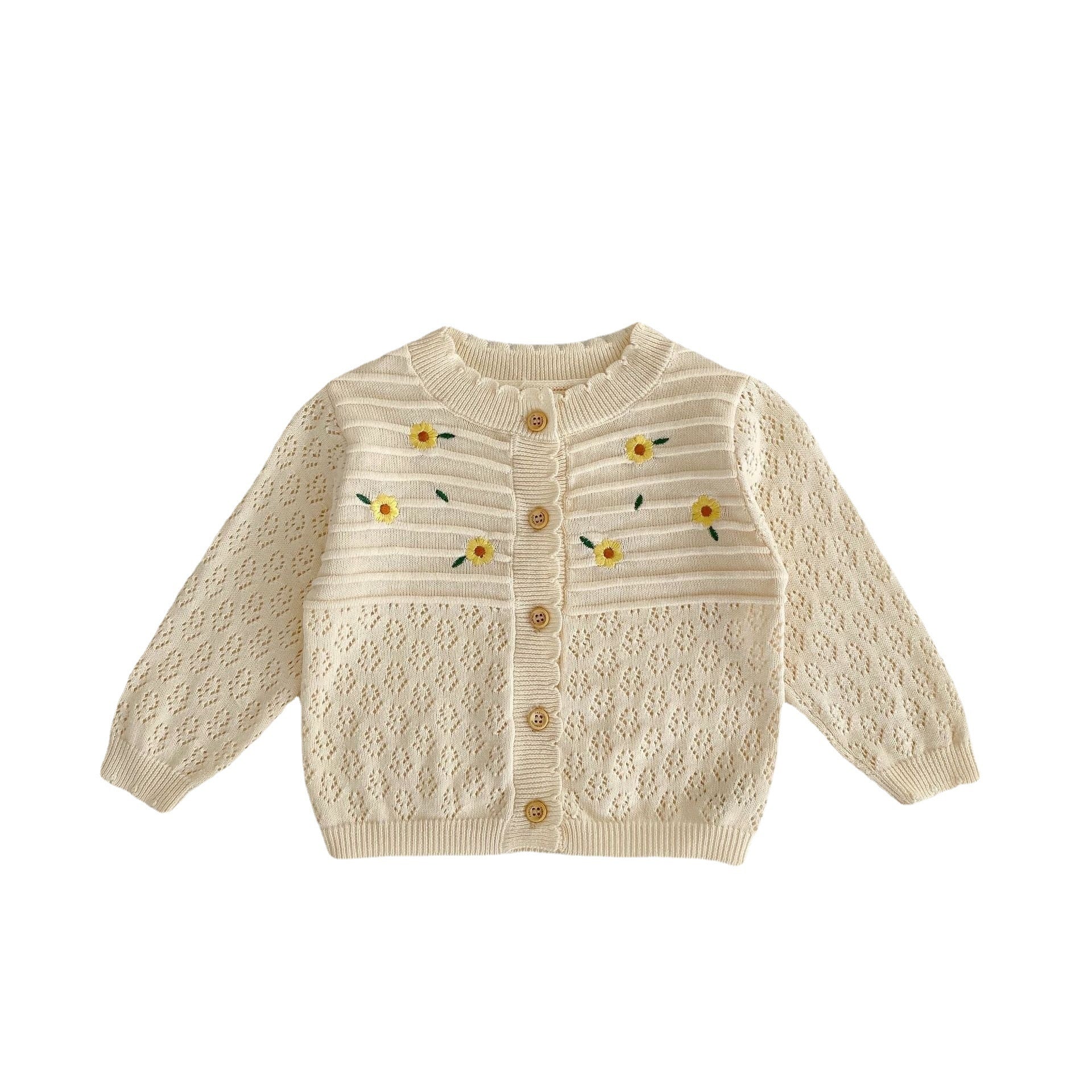 Fleur brodée Hollow Long Sleeve Protection du soleil Enrobage en tricot vide