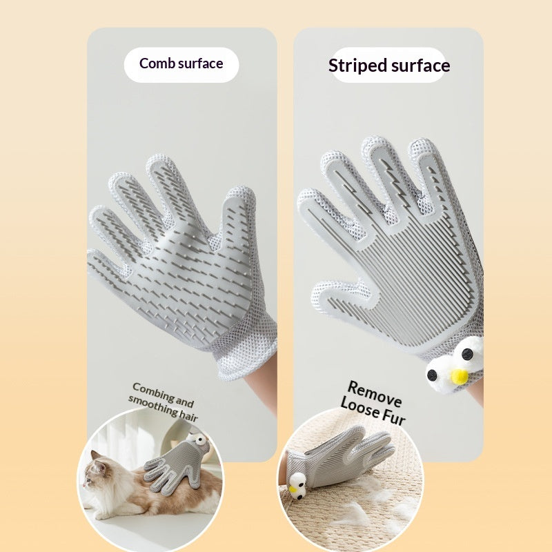 Double-sided glove for cat grooming and cleaning