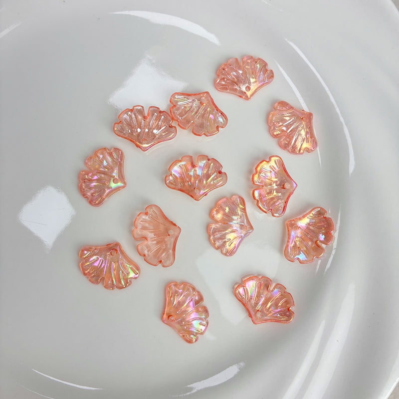 Translucent AB Iridescent Scallop Leaf Charms