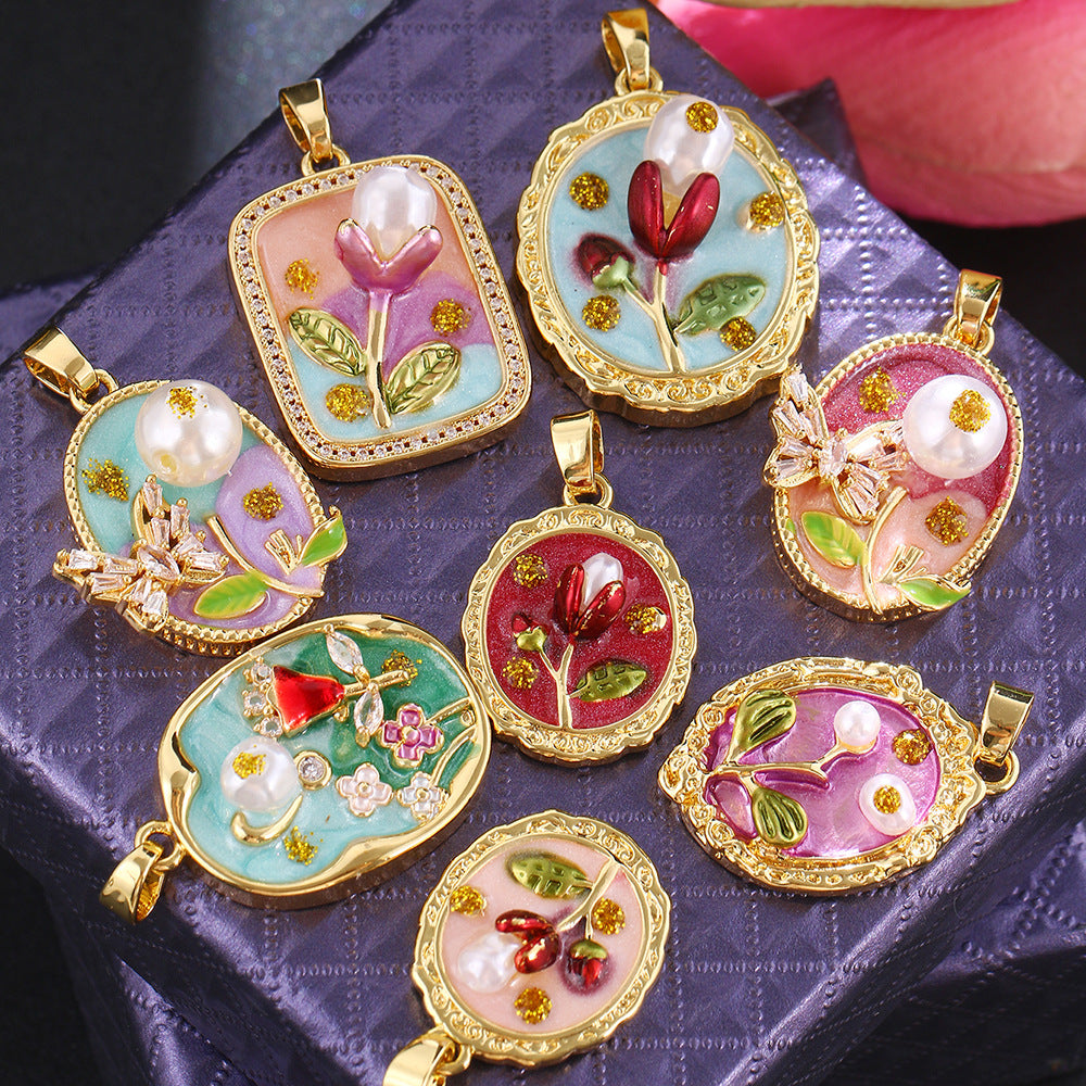 Pendentif de bricolage pour collier à clips universels avec peinture florale