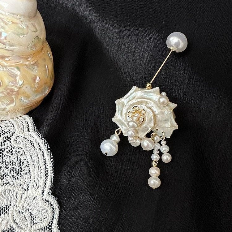 Iridescente Spiral Naturel Rare Conch Shell Pearl Brooch