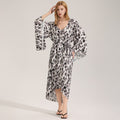 Leopard-Print Satin Mousseline Longues Femmes Robe de salon Ensemble
