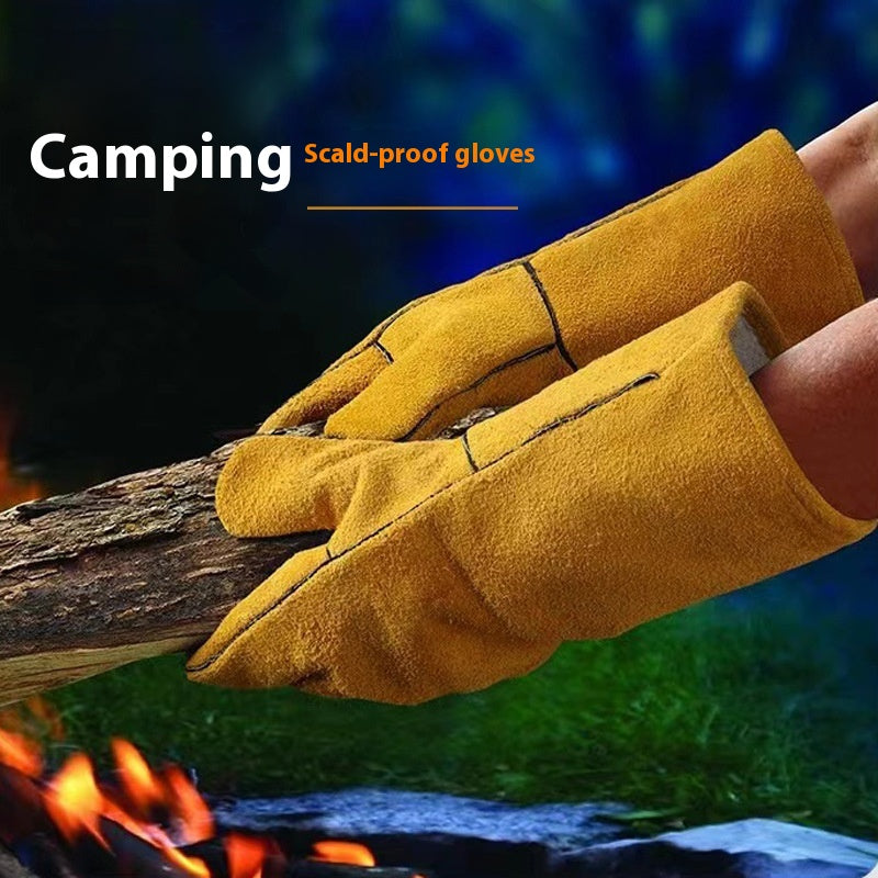 Outdoor Camping Gants BBQ Welding Non-slip résistant à l'usure Gants de protection en cuir Chaleur