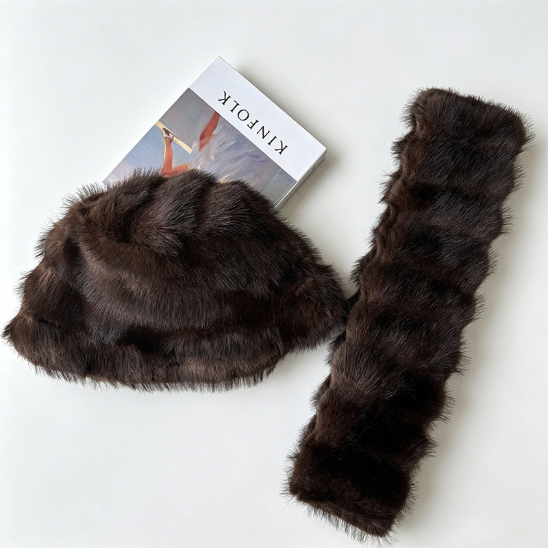 Chapeau chaud d'hiver et jeu d'écharpe - Fashionable et polyvalent peluche écharpe extérieure froide protéger