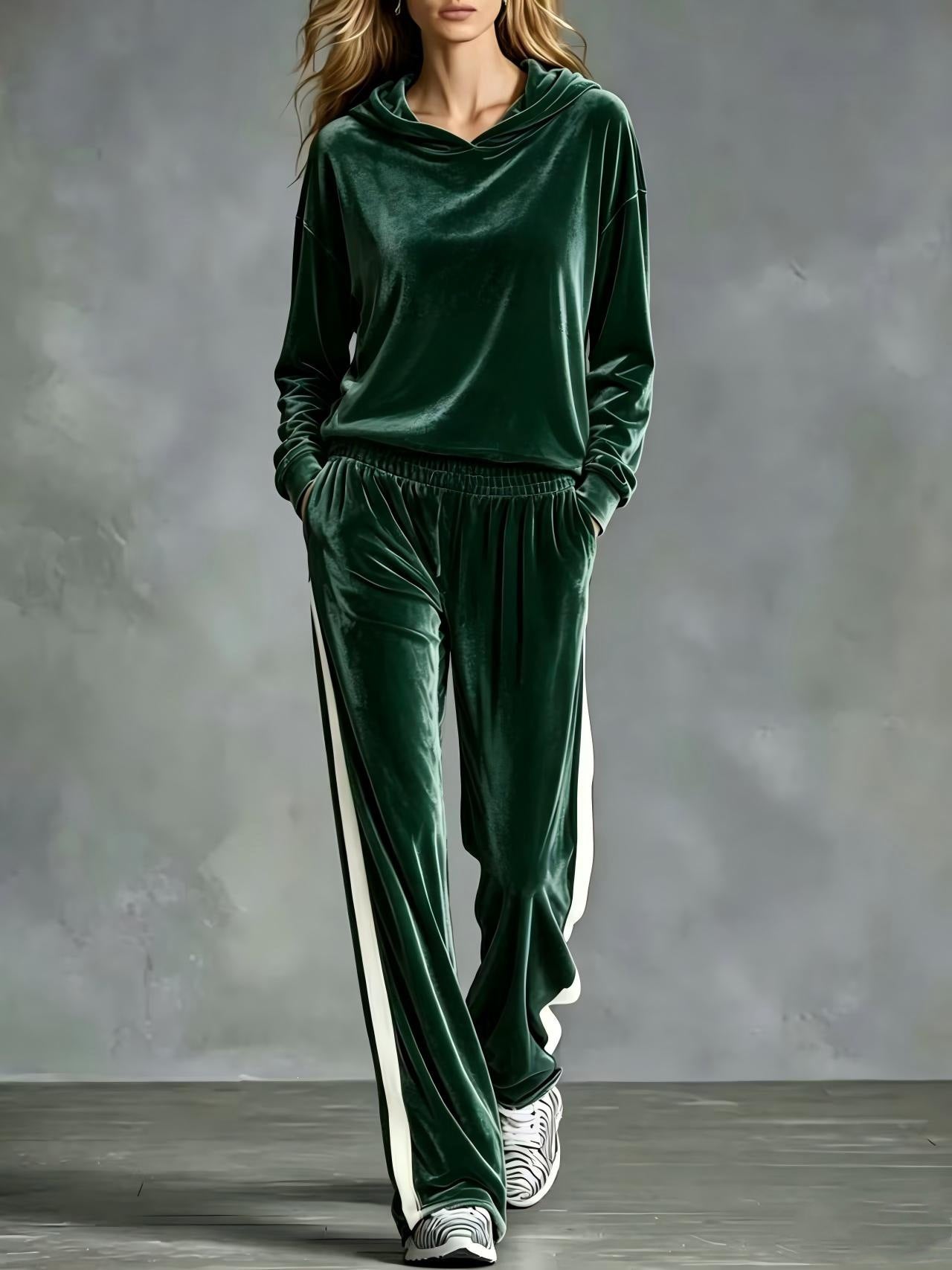 Ensemble de vêtements de salon pour femmes Velvet Hoodie Side Stripe Large Jambe