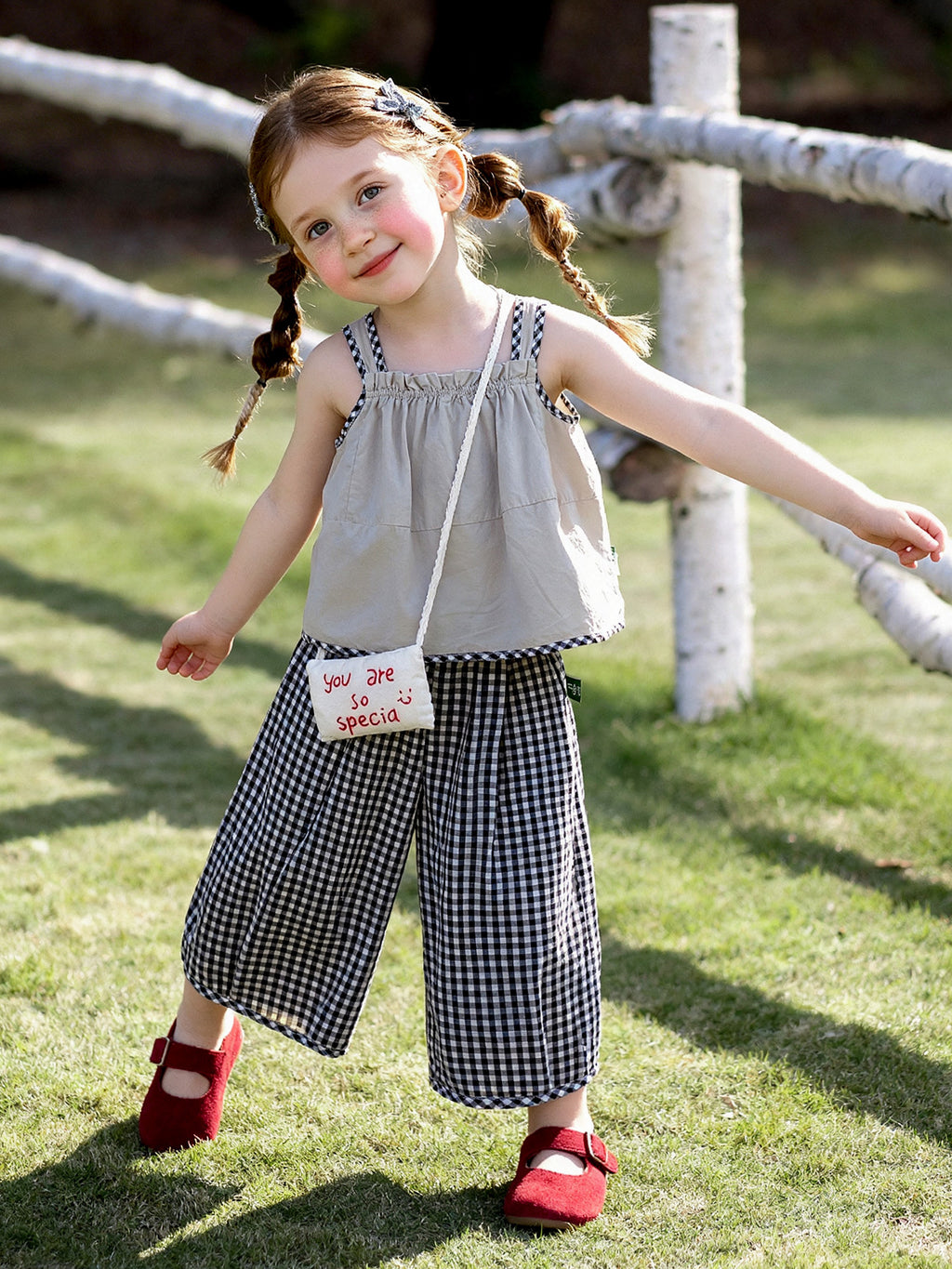 Filles Plaid Suspender Top et Bloomer Pantalons Deux-Piece Set