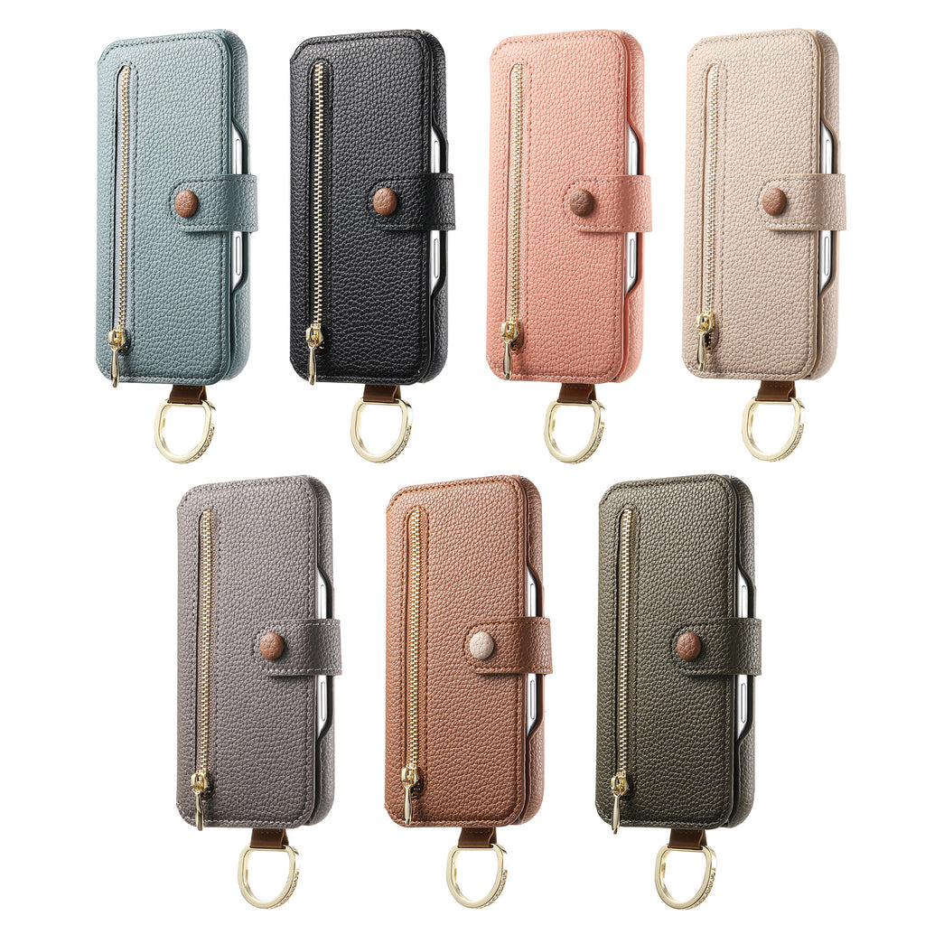 Litchi cuir de grain dos collant Flip téléphone en cuir Case