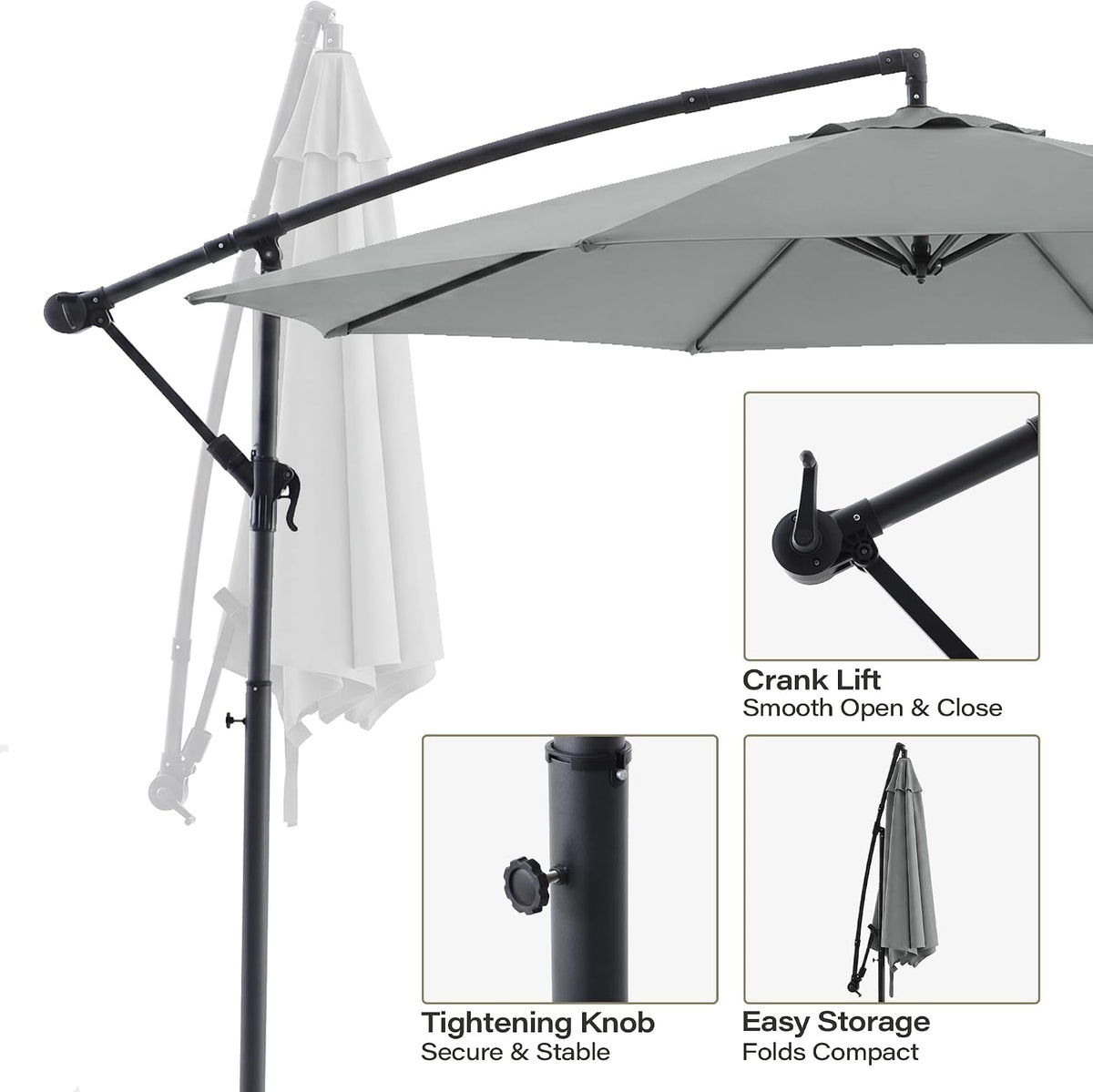 Parapluie 10ft Suspension Marché Outdoor Sun Shade Pour Deck Poolside W lumières Easy Tilt