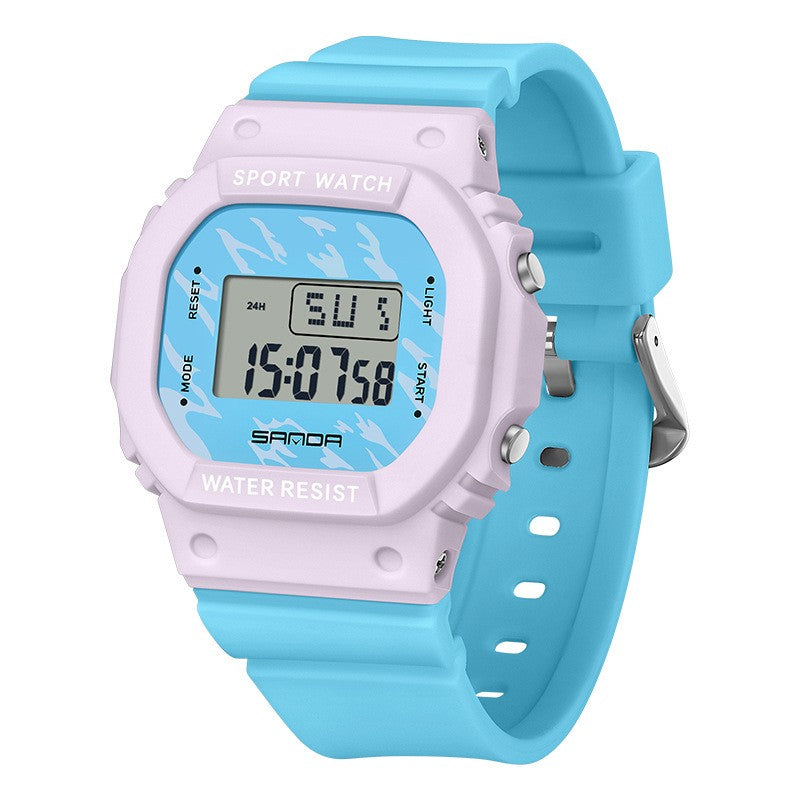 Montre électronique carrée Créativité colorée pour les étudiants masculins et féminins