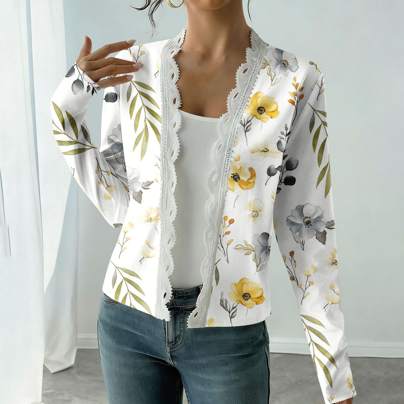 Élégant Cardigan imprimé à manches longues