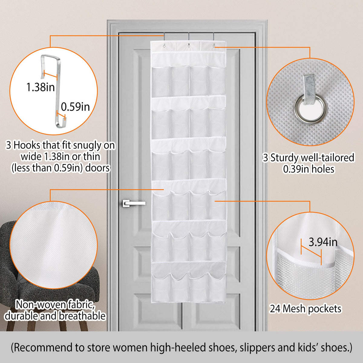 Sur la porte Sac de chaussures pour derrière la porte 24-Pocket cristal clair Organisateur 6-Layer Hang