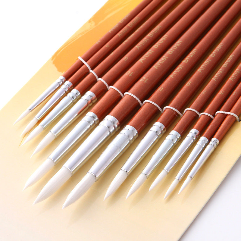12Pcs Lot forme ronde Nylon cheveux en bois poignée brosse outil pour Art School Waterco