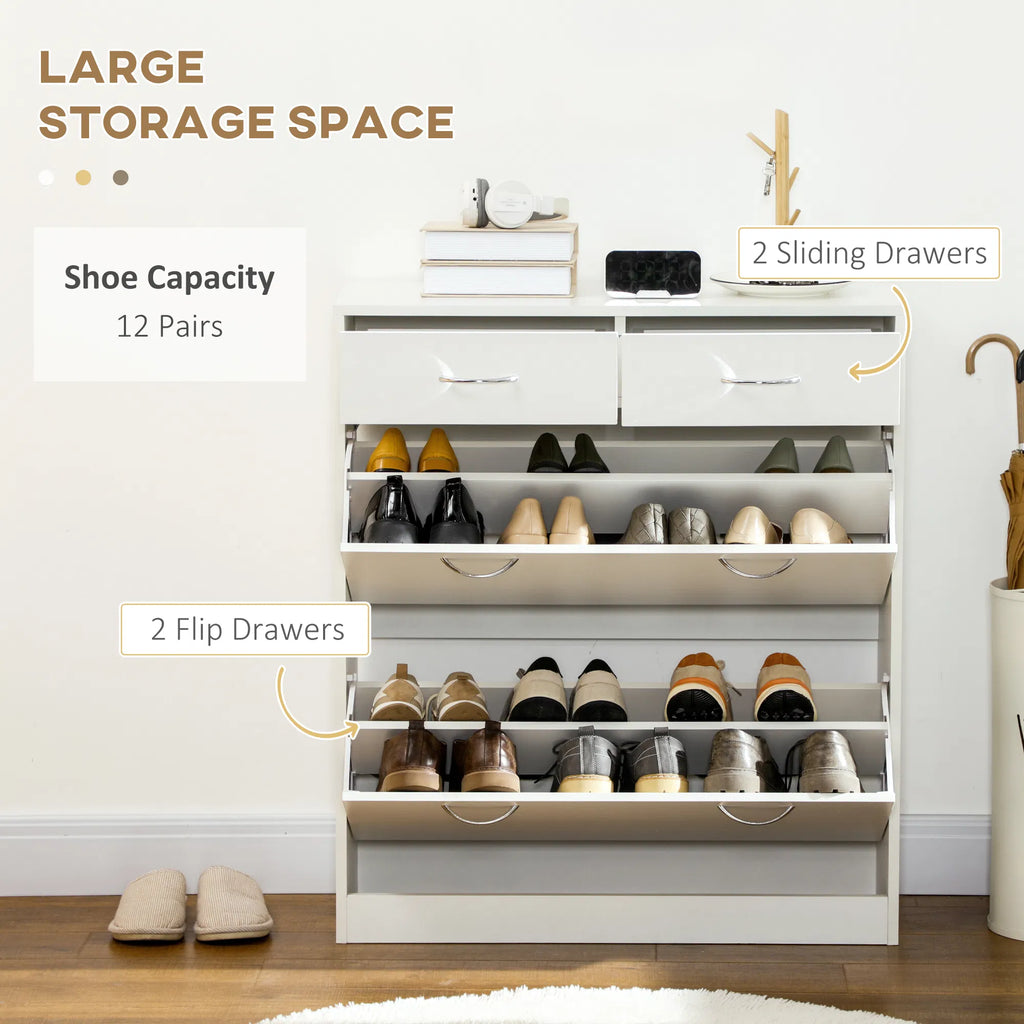 Rangement étroit de chaussures avec 2 tiroirs et étagères réglables