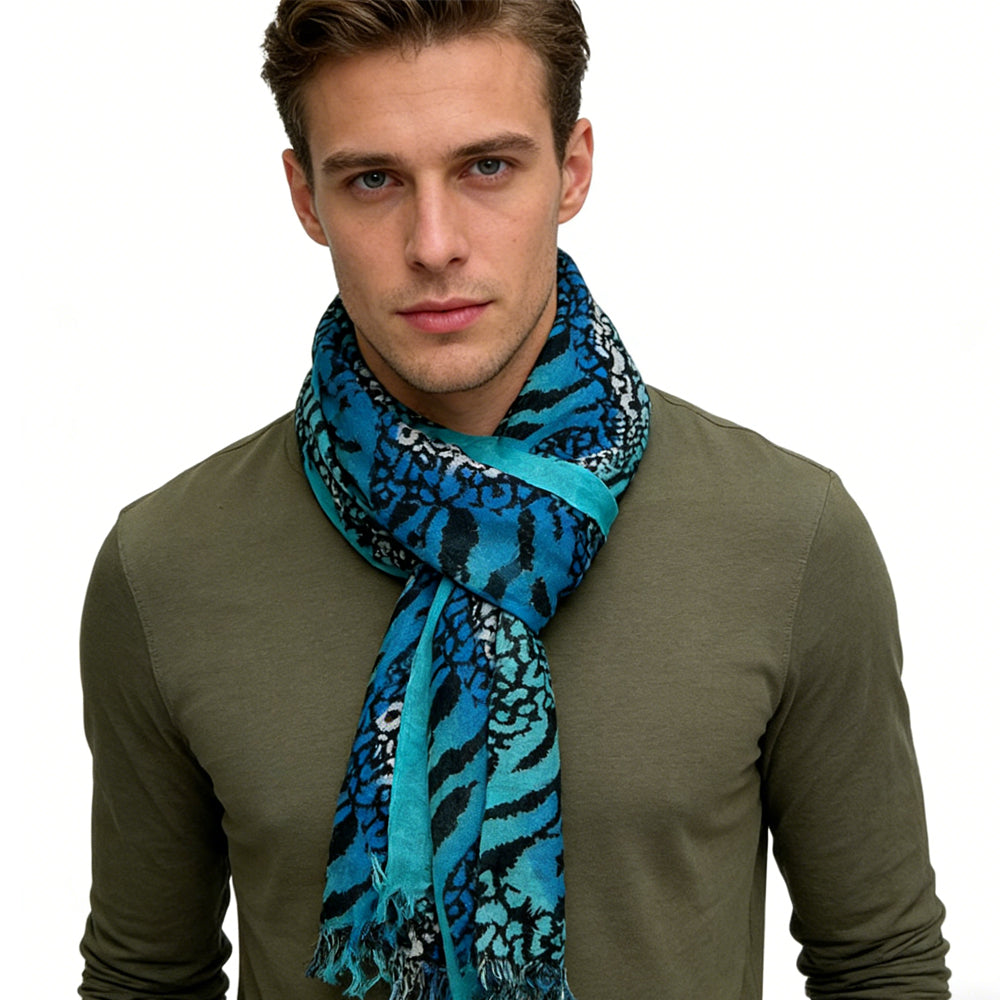 Echarpe géométrique longue Boho 2pcs Aqua Blue