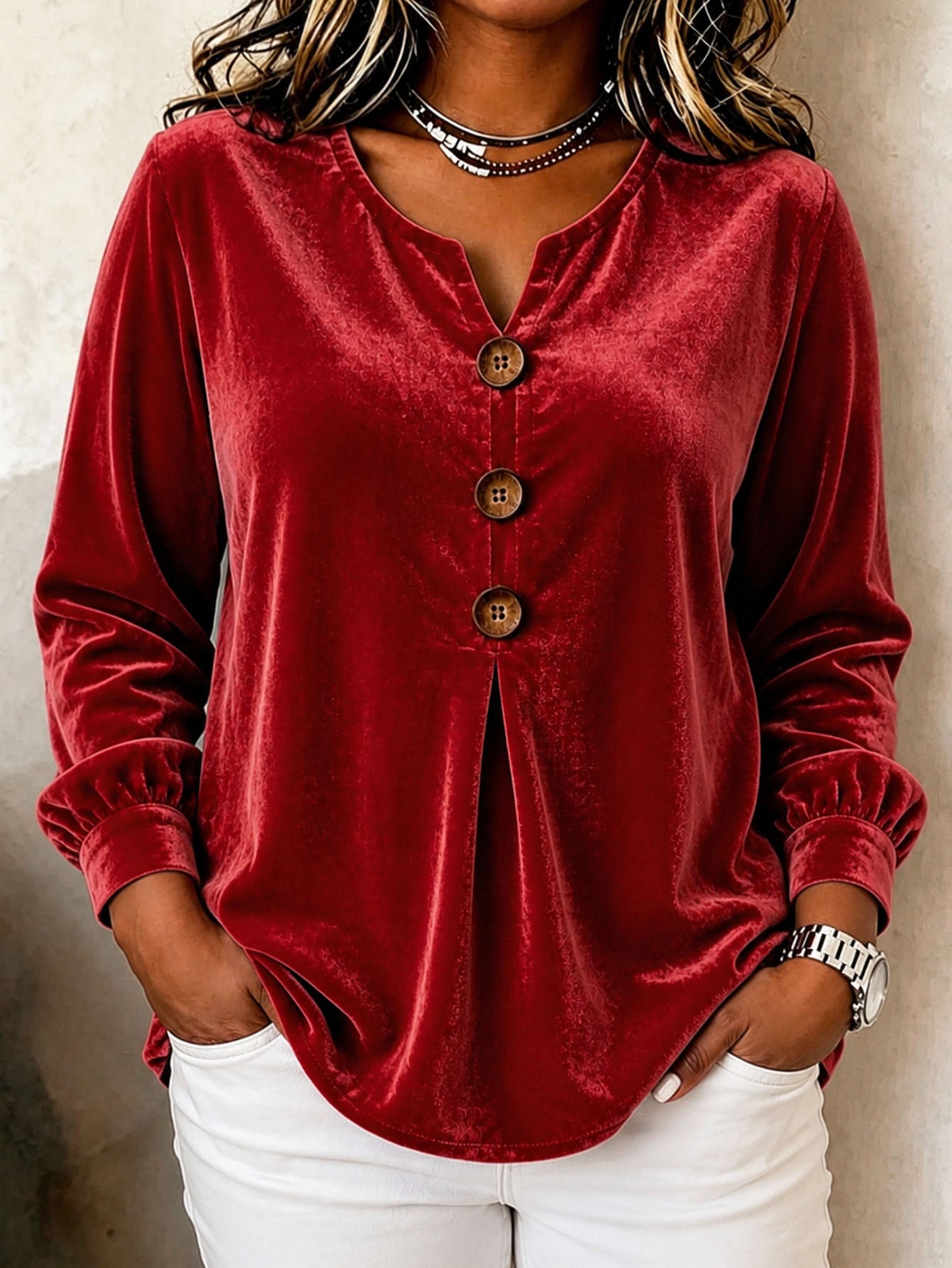 Blouse de velours à manches longues pour femmes